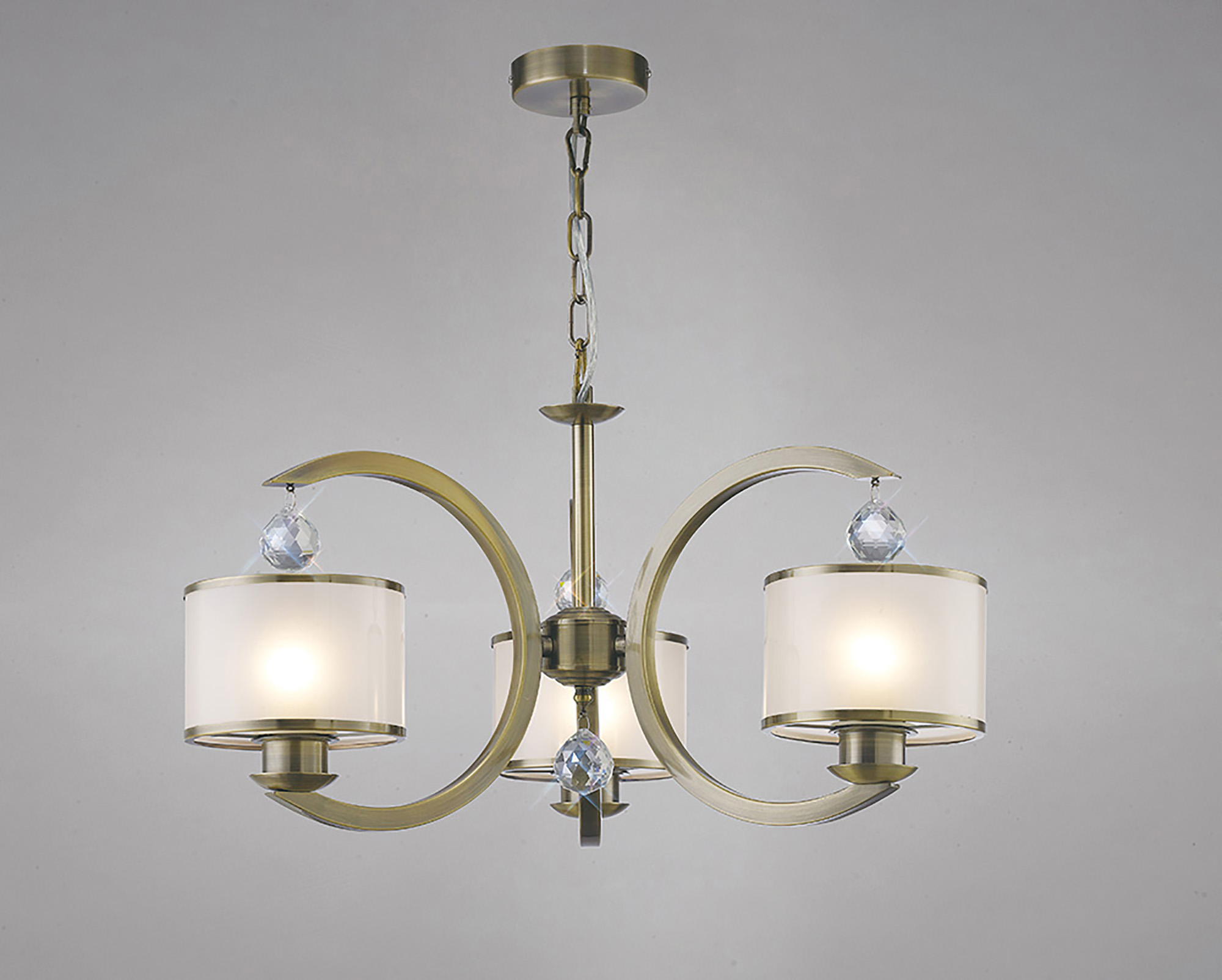 IL31243  Lincoln Crystal Ceiling 3 Light Antique Brass
